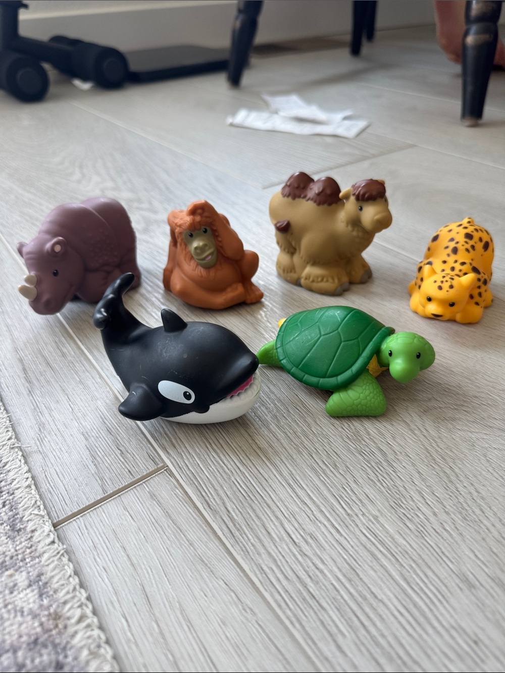 Little people Set of 6 Colorful Animal Toys – Orca Turtle rhino camel orangutan